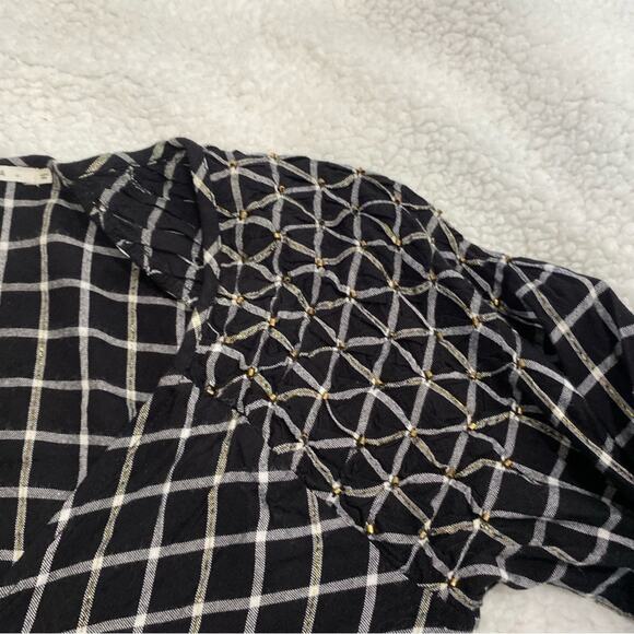 Tularosa Camille Wrap Top Black White Plaid Long Sleeve Blouse Sz XS - Picture 4 of 9
